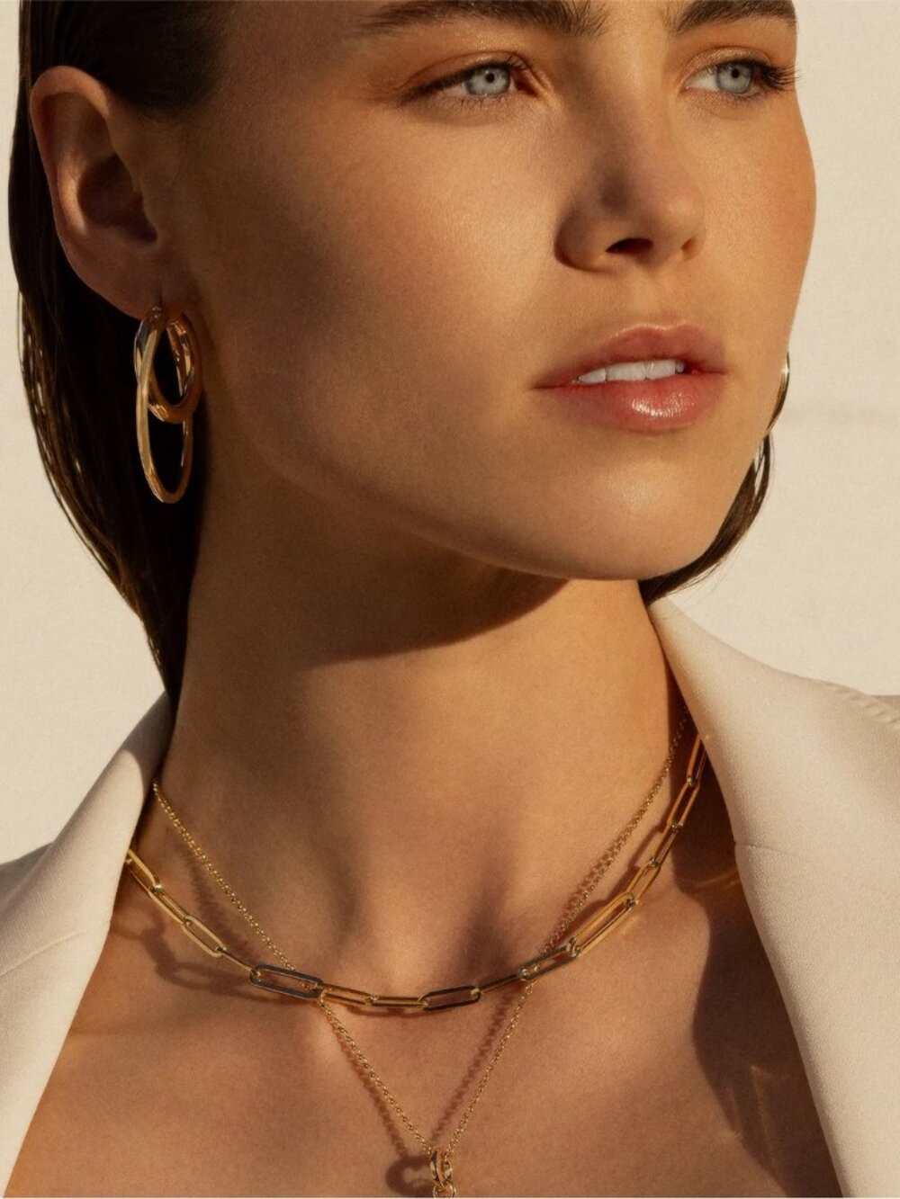 ROBERTO COIN DESIGNER GOLD ALTERNATING SIZE PAPERCLIP LINK CHAIN NECKLACE